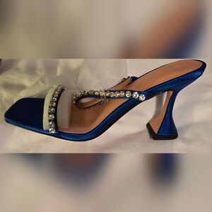 **NEW** Women's (Sz 8.5) Blue Satin Heeled Sandals With Rhinestone Straps